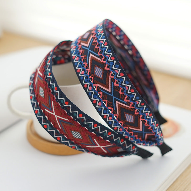 Boho style diamond patterns embroidered headband