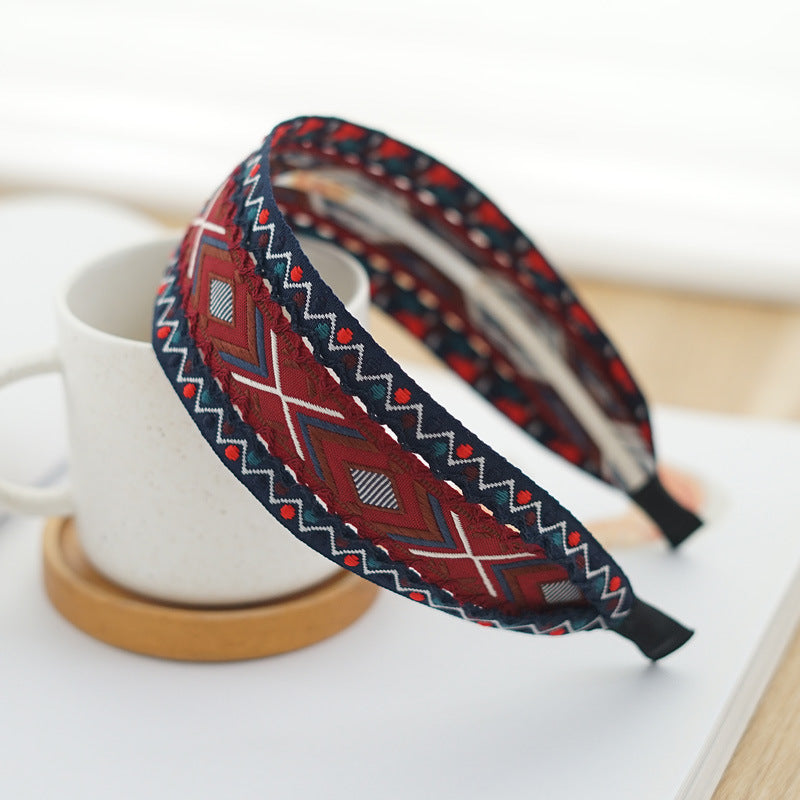 Boho style diamond patterns embroidered headband