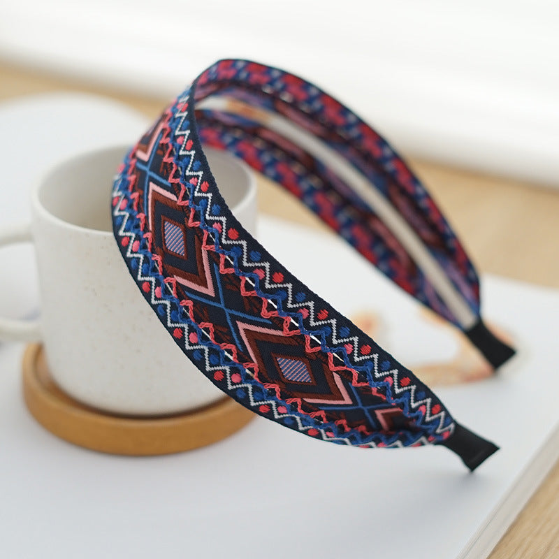 Boho style diamond patterns embroidered headband