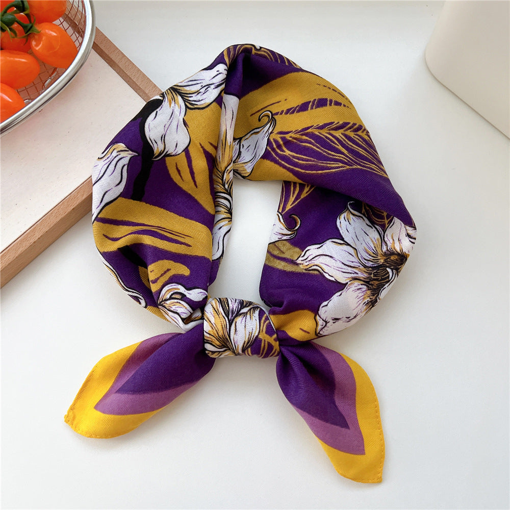 Purple yellow floral square scarf