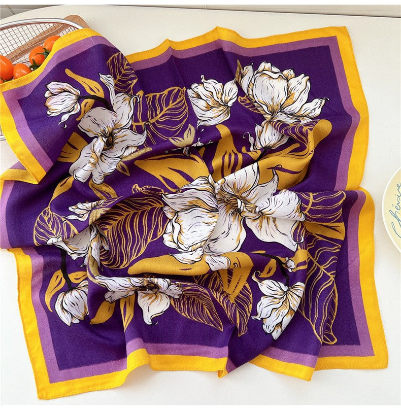 Purple yellow floral square scarf