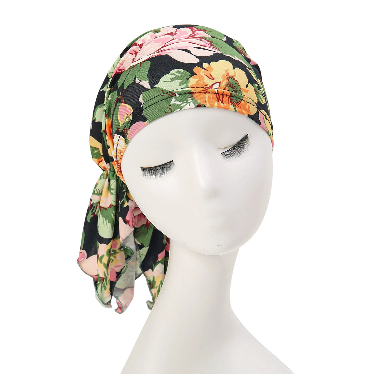 Multicoloured hair cap with tail