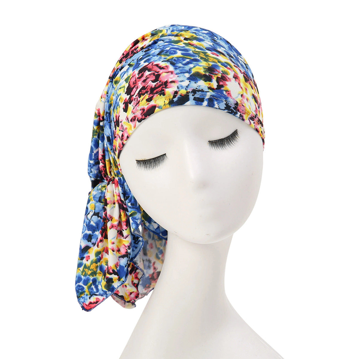Multicoloured hair cap with tail