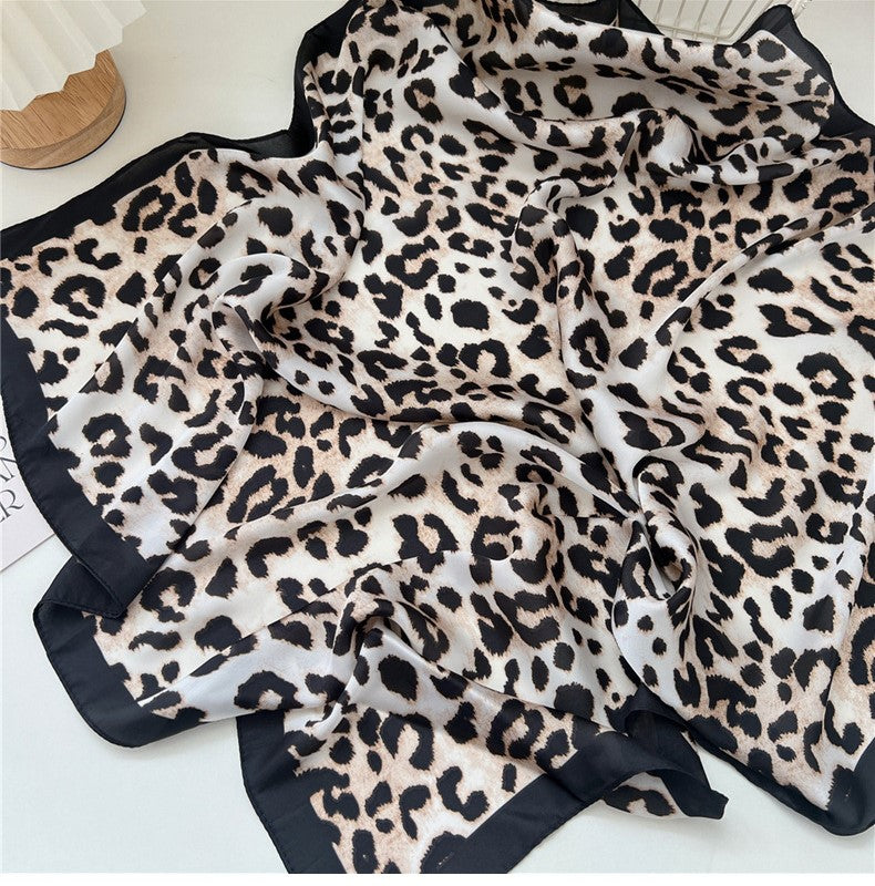 Black beige leopard square scarf