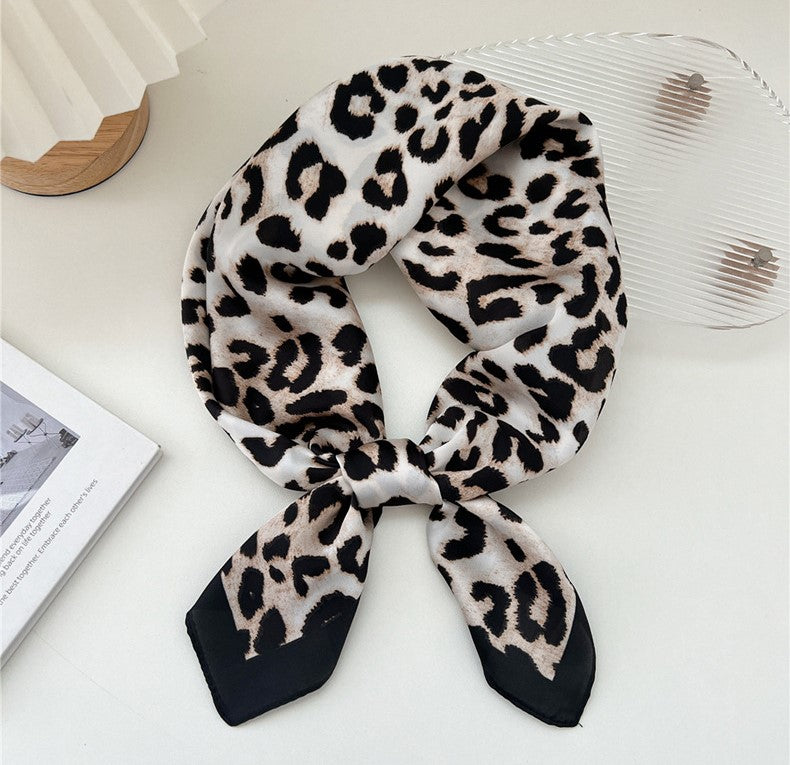 Black beige leopard square scarf
