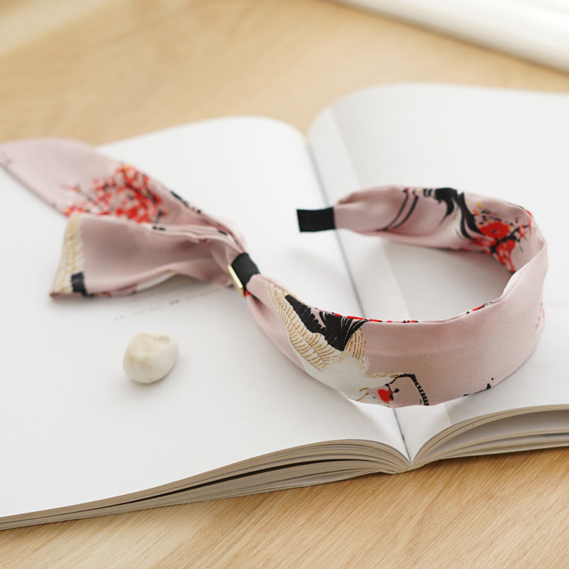 Patterned satin headband with scarf