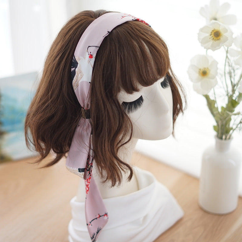 Patterned satin headband with scarf