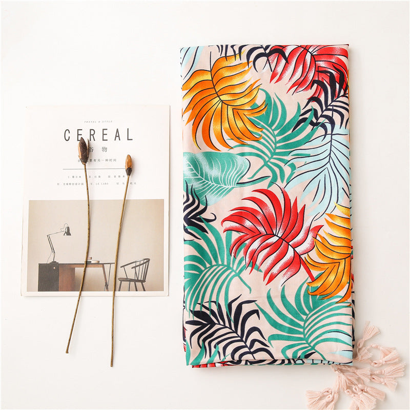 Multicoloured large tropical leaves printed scarf with tassels