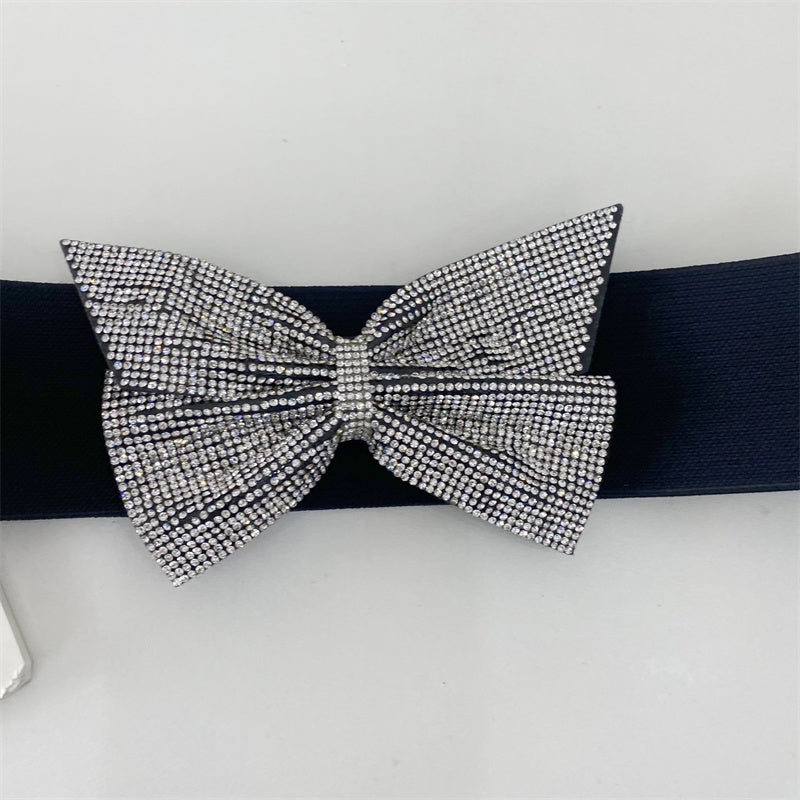 Luxury rhinestones bow stretch belt