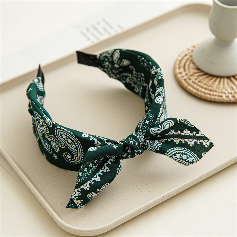 Paisley print headband with bow