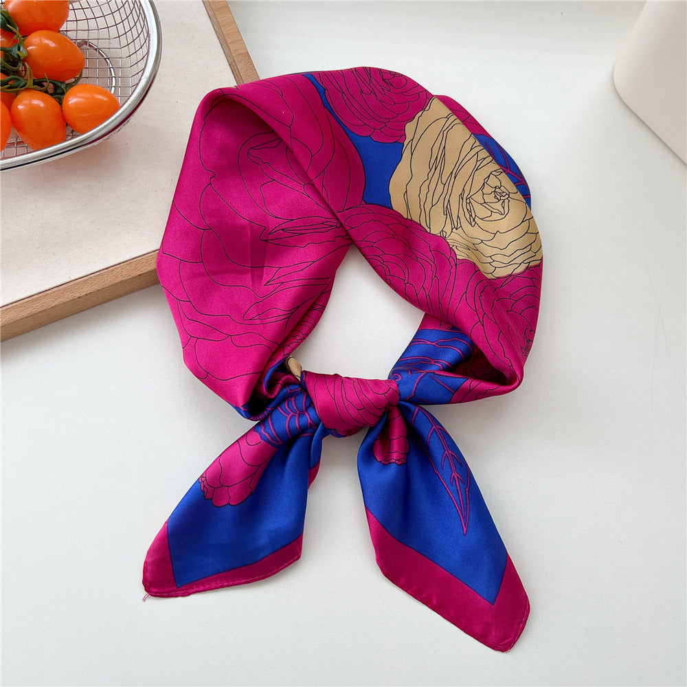 Bright fuchsia floral print square scarf