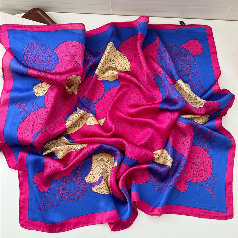 Bright fuchsia floral print square scarf