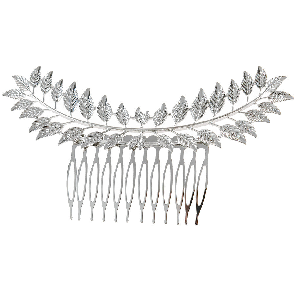 Large metallic leaf branch hair comb
