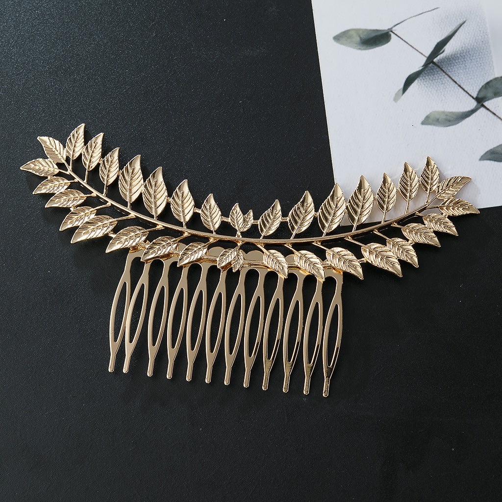 Large metallic leaf branch hair comb