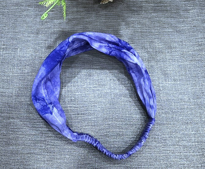 Blue tie-dye extra wide bandanna headband