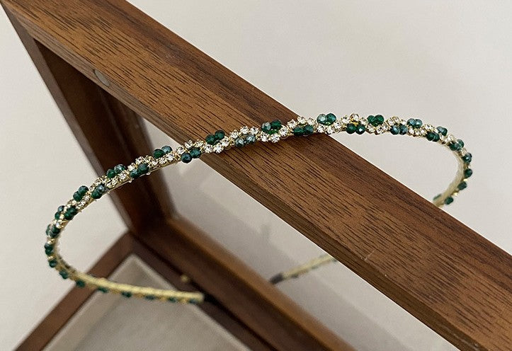 Emerald green beaded thin headband