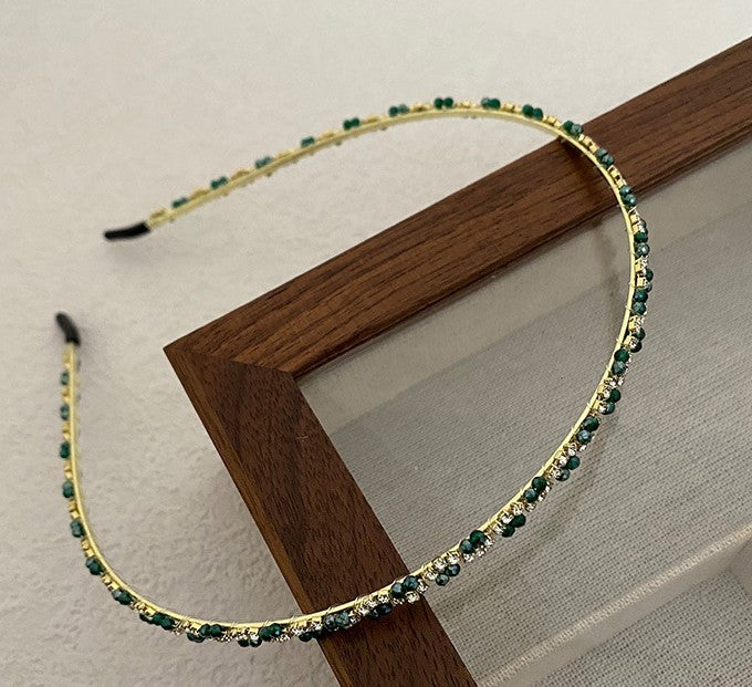 Emerald green beaded thin headband