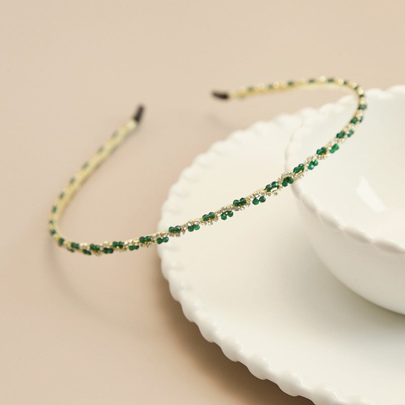 Emerald green beaded thin headband