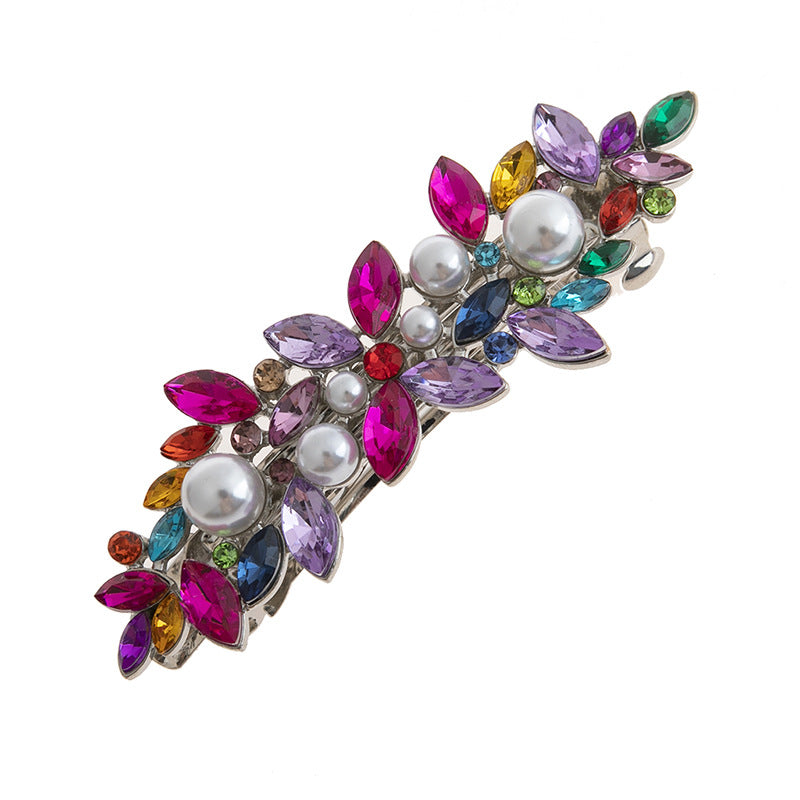 Rhinestones floral metal hair barrette