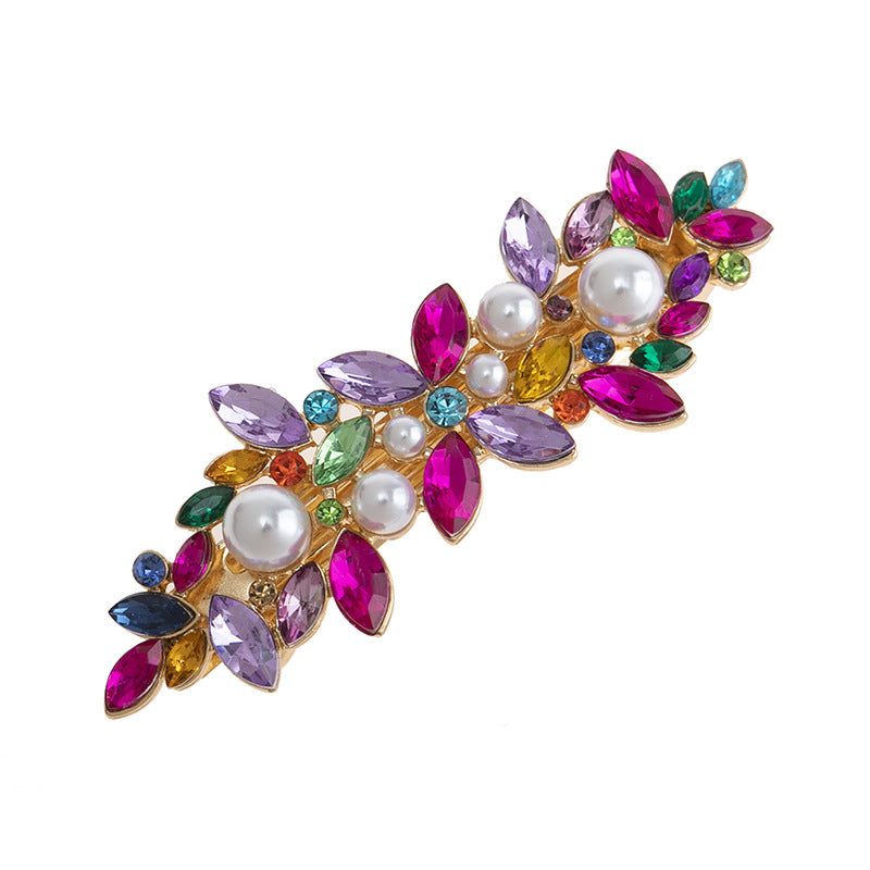 Rhinestones floral metal hair barrette
