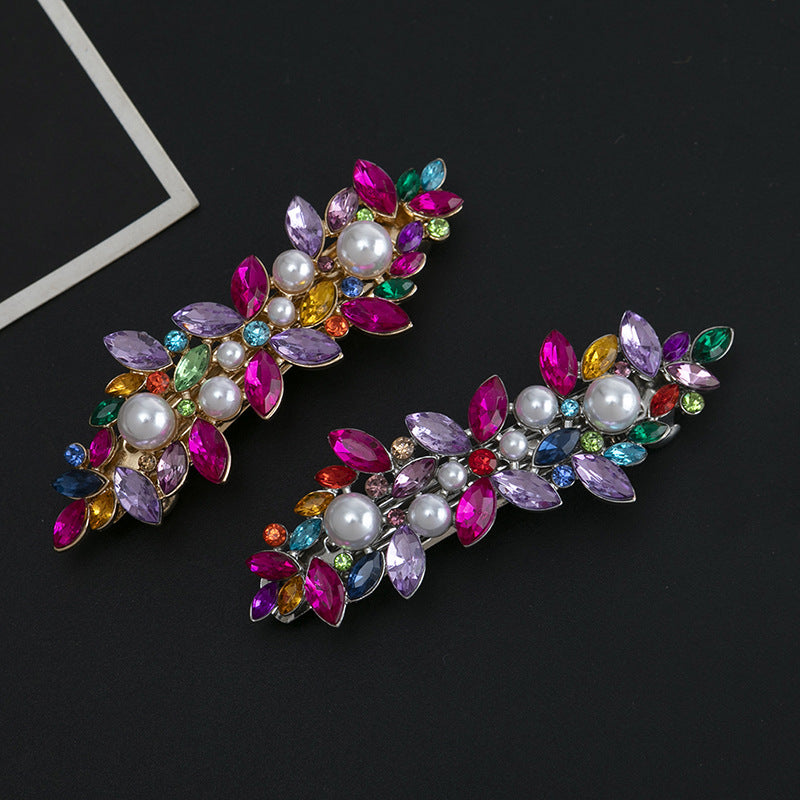 Rhinestones floral metal hair barrette