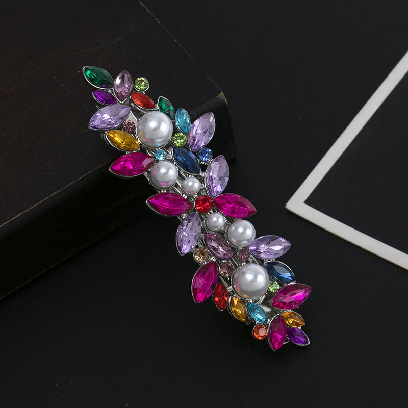 Rhinestones floral metal hair barrette