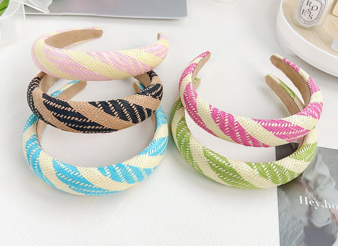 Multicolour raffia straw rattan headband