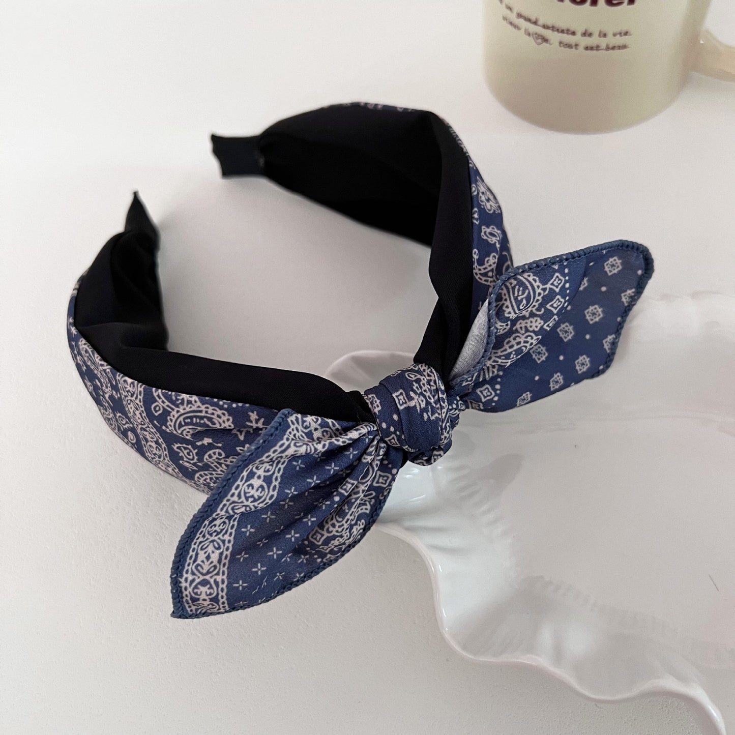 Paisley print black headband with bow