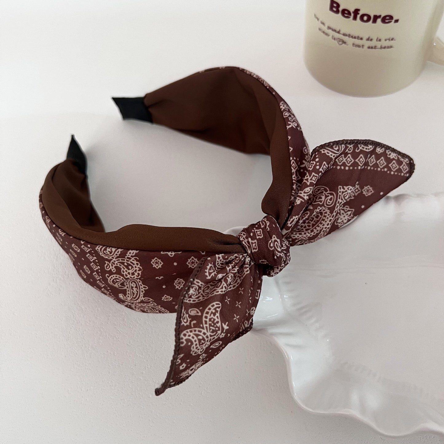 Paisley print black headband with bow