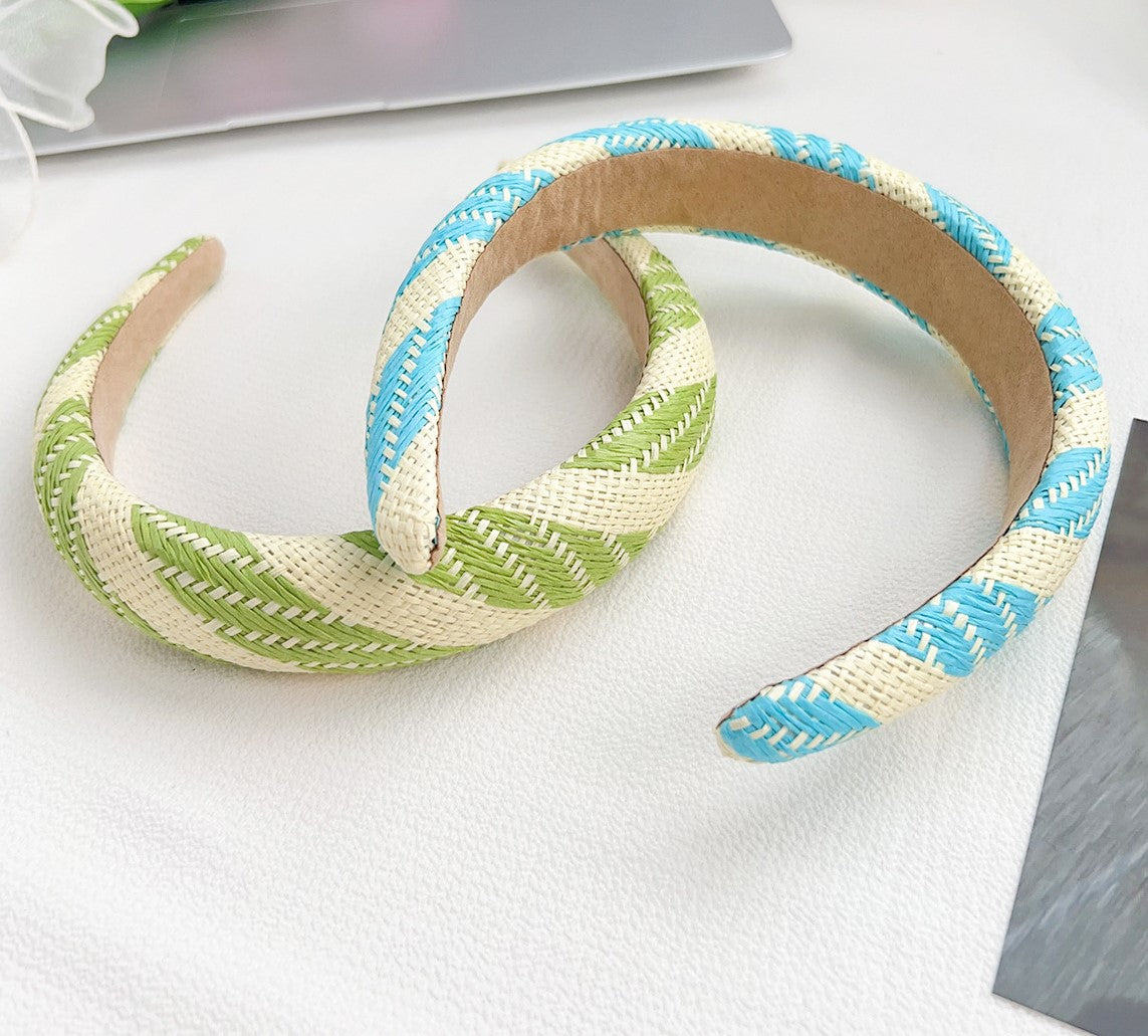 Multicolour raffia straw rattan headband