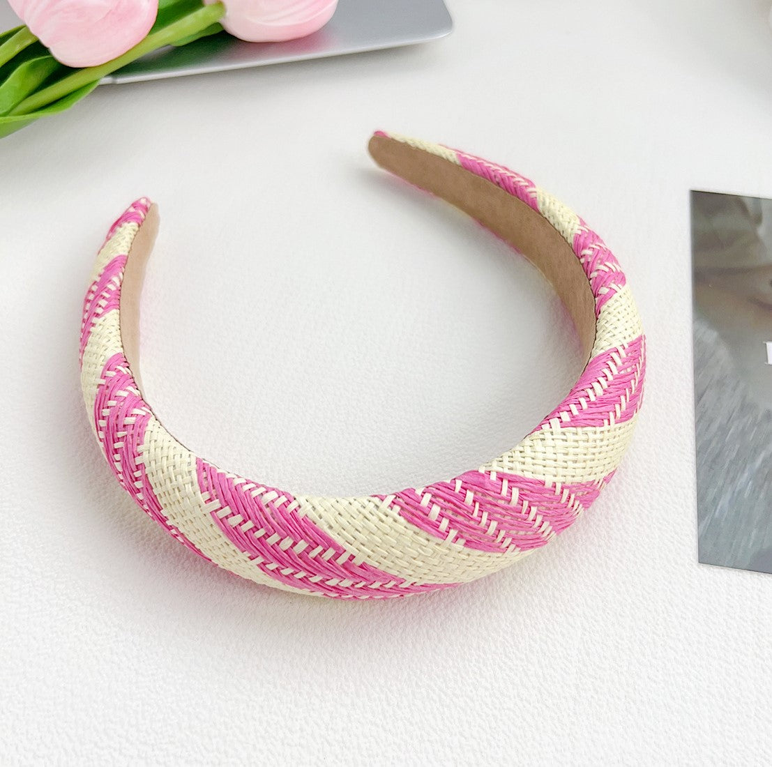 Multicolour raffia straw rattan headband