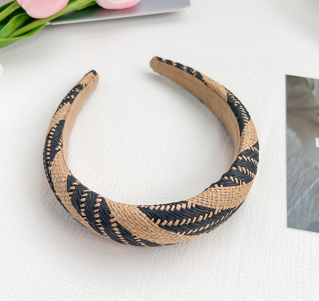 Multicolour raffia straw rattan headband