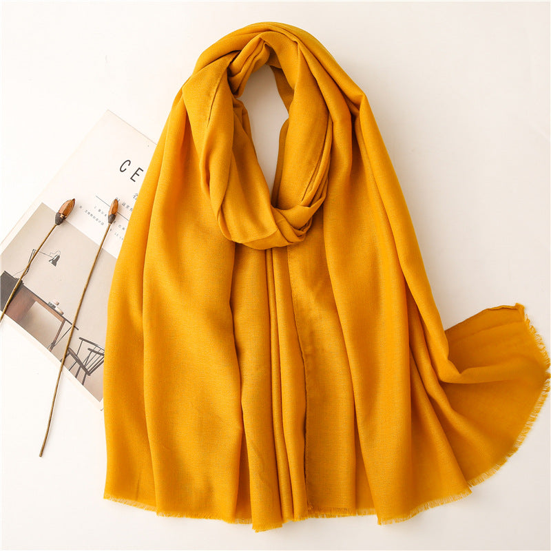 Plain fringed long scarf