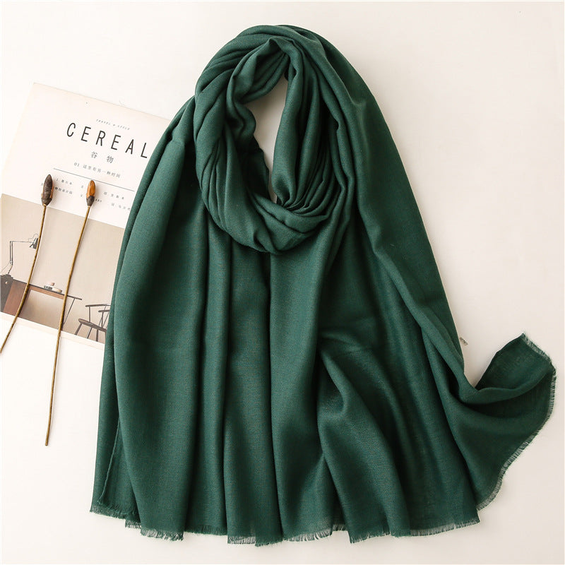 Plain fringed long scarf