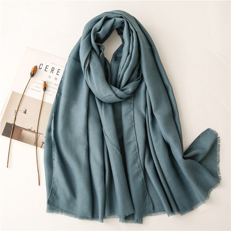 Plain fringed long scarf