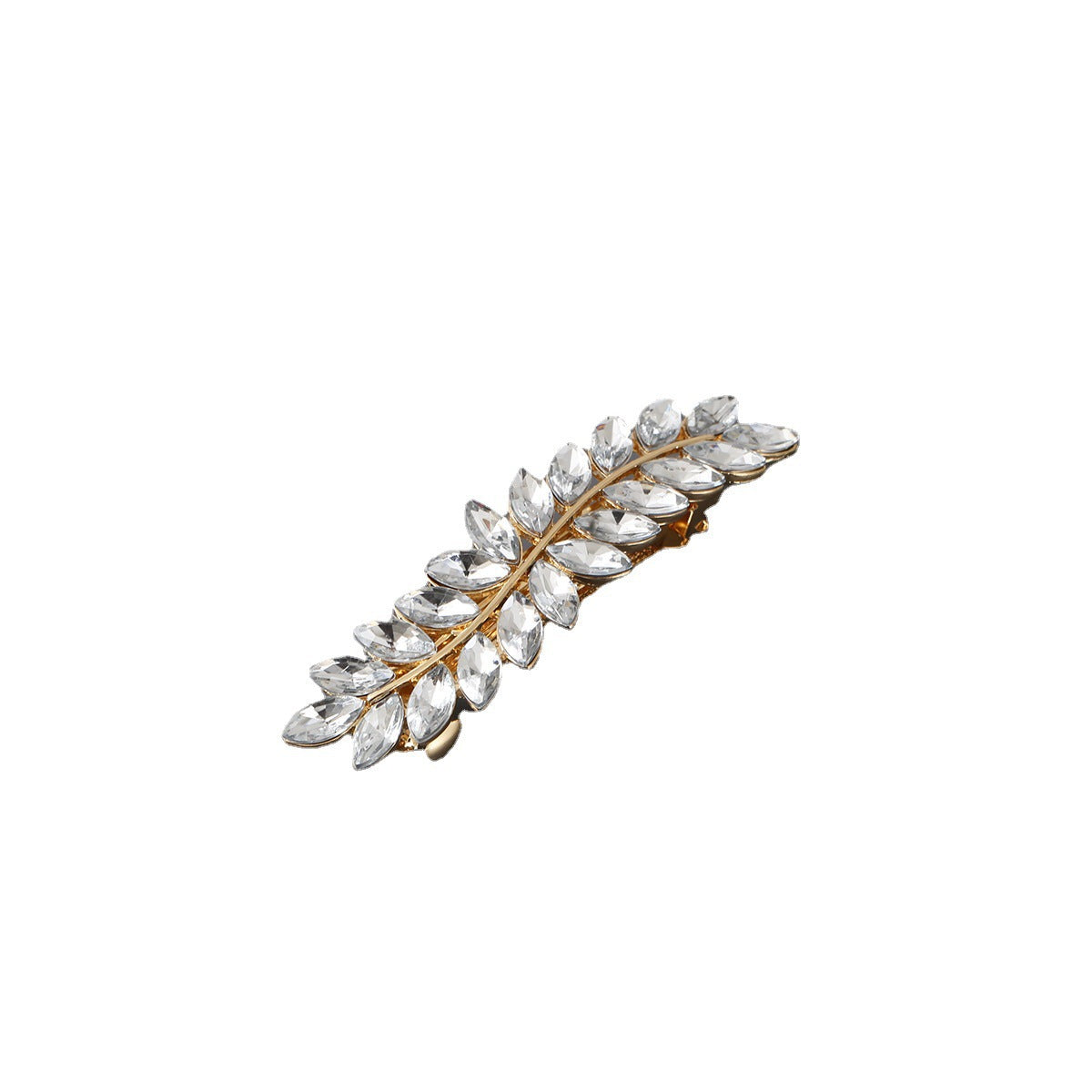 Clear rhinestones leaf branch metal hair barrette