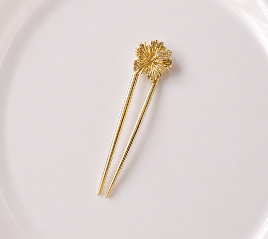 Metallic flower hair fork