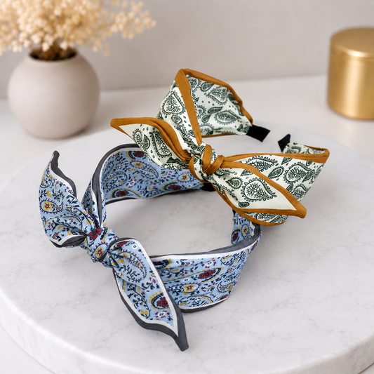 Paisley floral print headband with bow