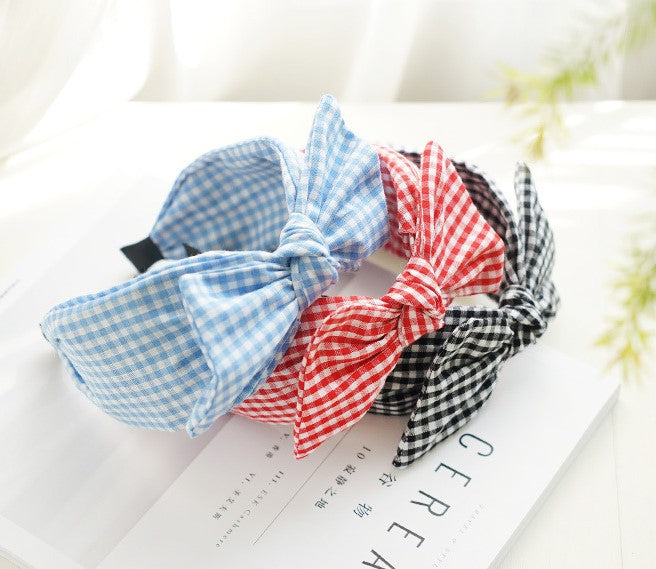 Gingham headband with wired bow
