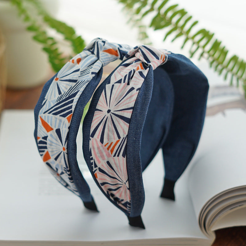 Multicoloured denim knotted headband
