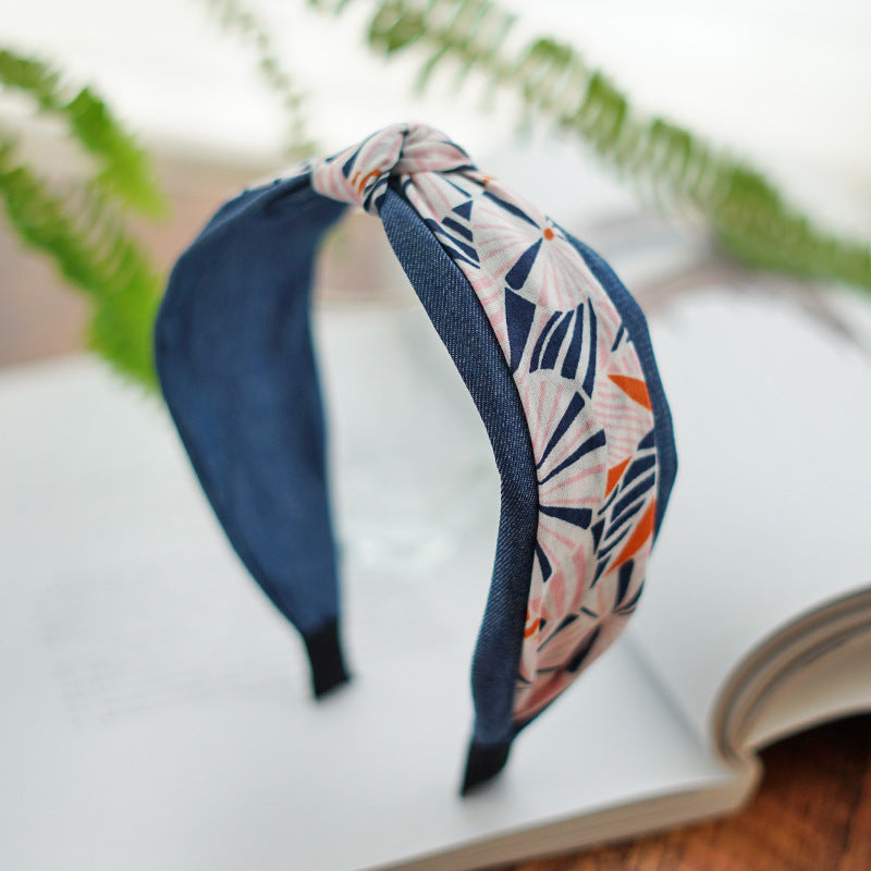Multicoloured denim knotted headband