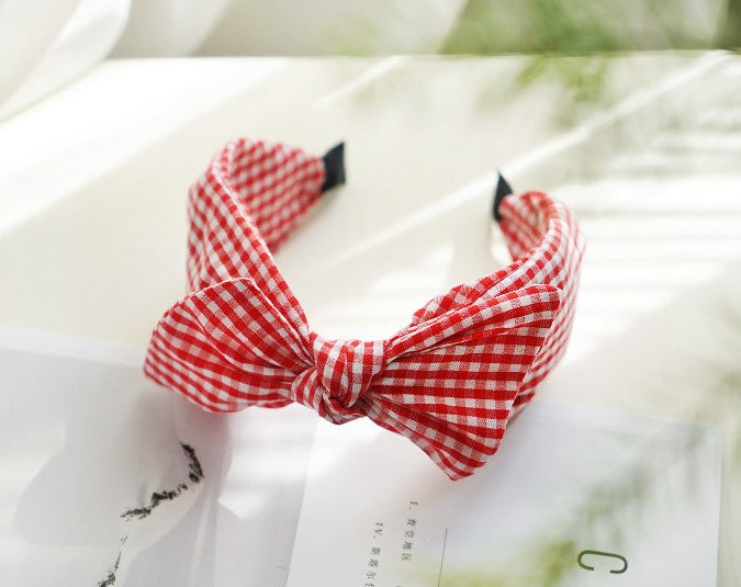 Gingham headband with wired bow