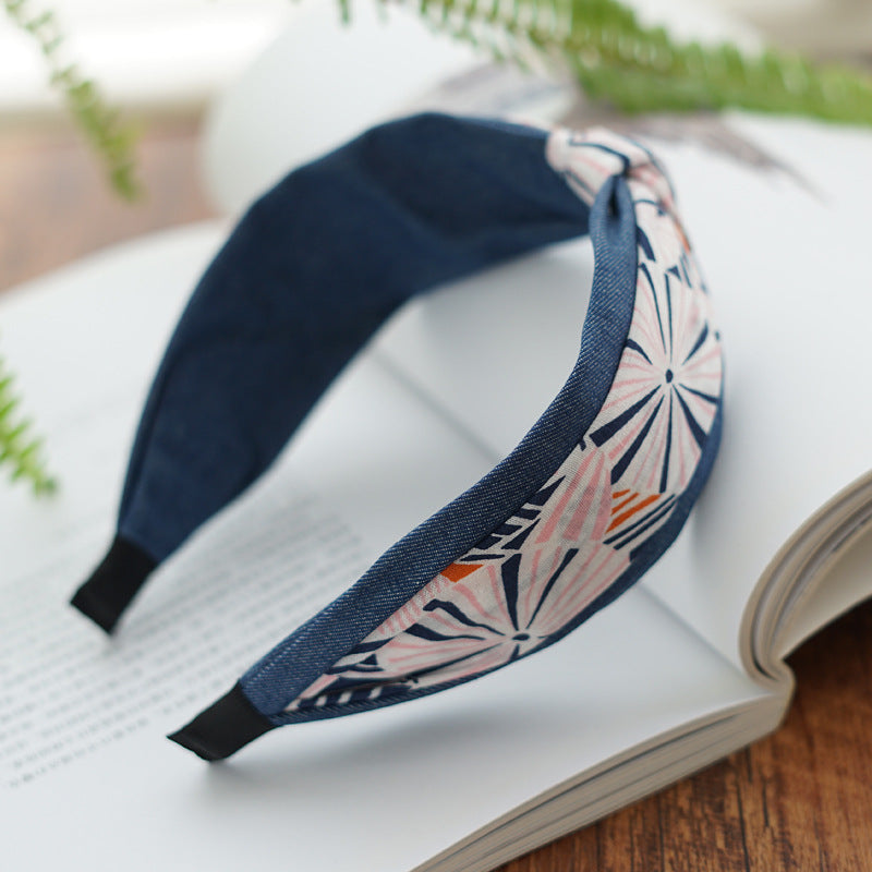 Multicoloured denim knotted headband