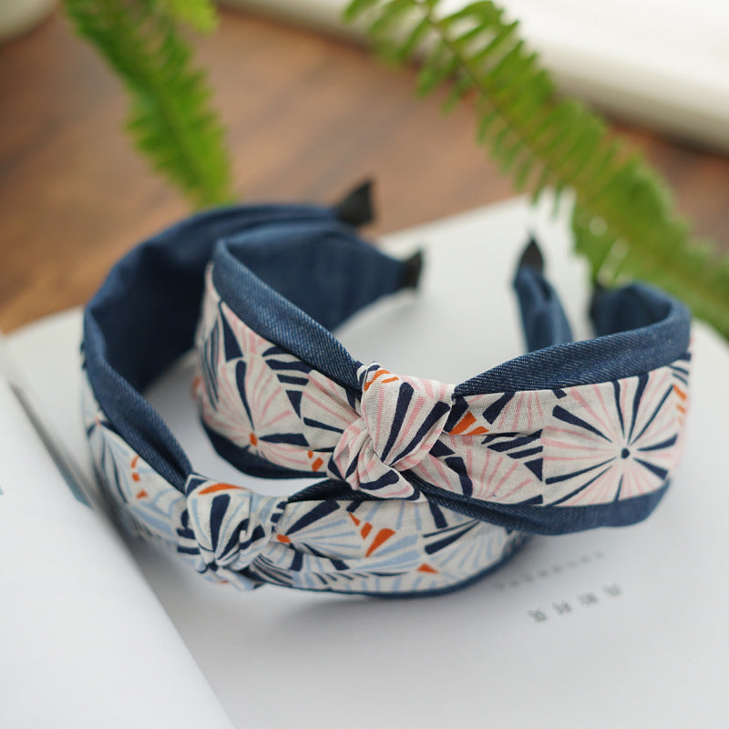 Multicoloured denim knotted headband