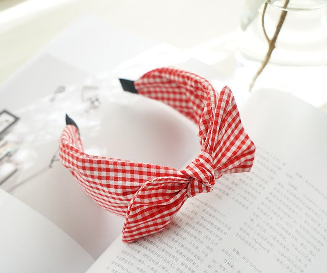 Gingham headband with wired bow