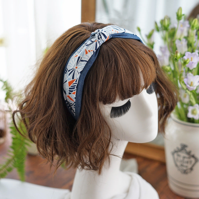 Multicoloured denim knotted headband