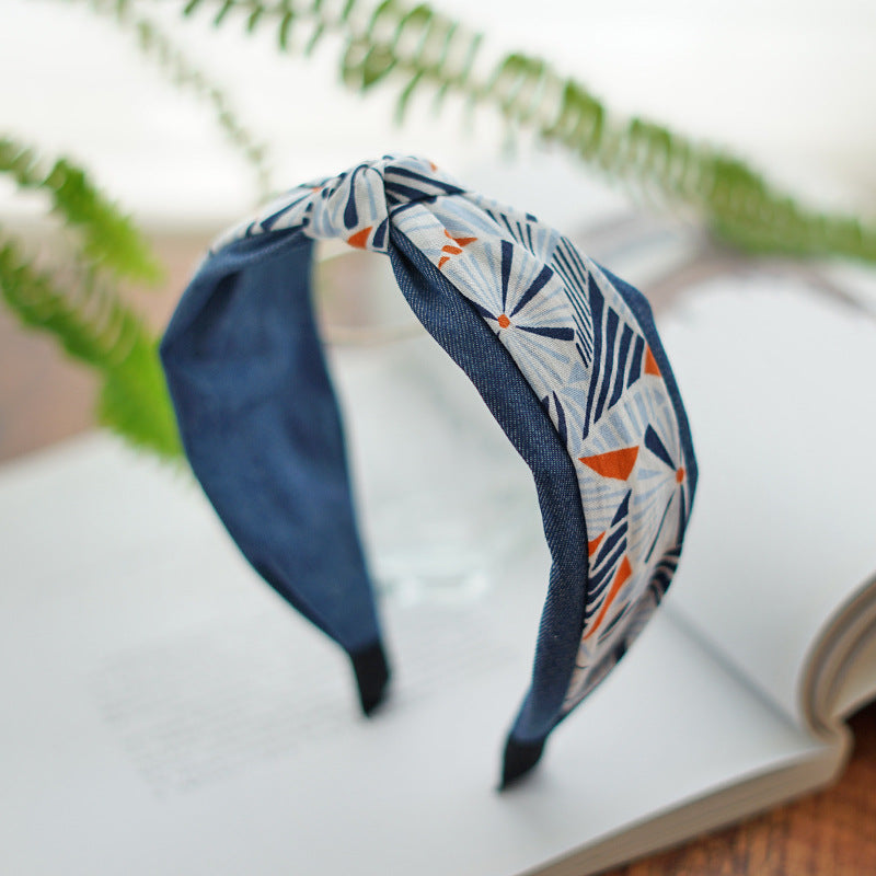 Multicoloured denim knotted headband