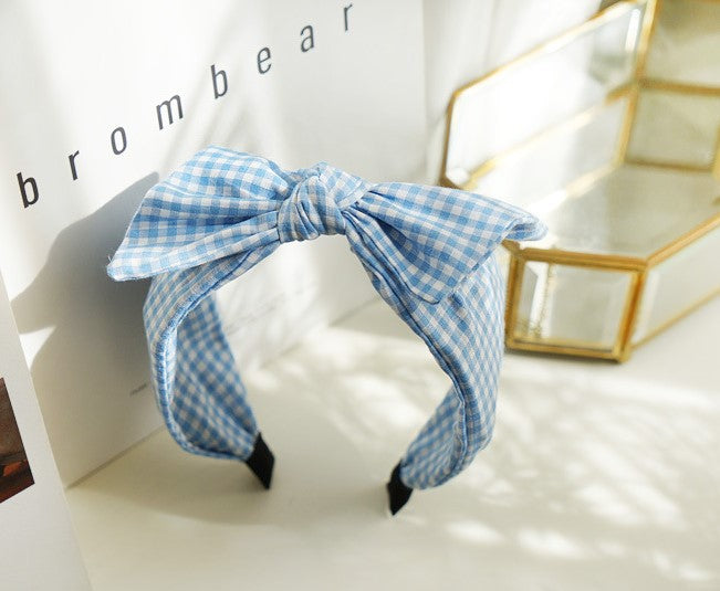 Gingham headband with wired bow