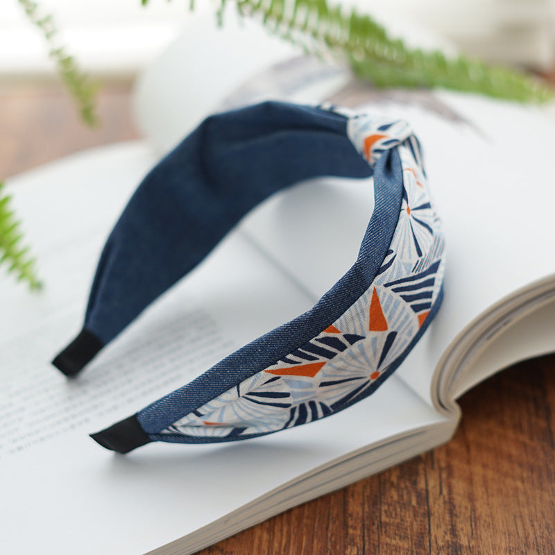Multicoloured denim knotted headband
