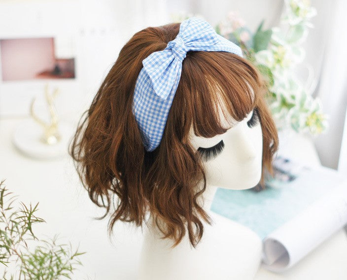 Gingham headband with wired bow